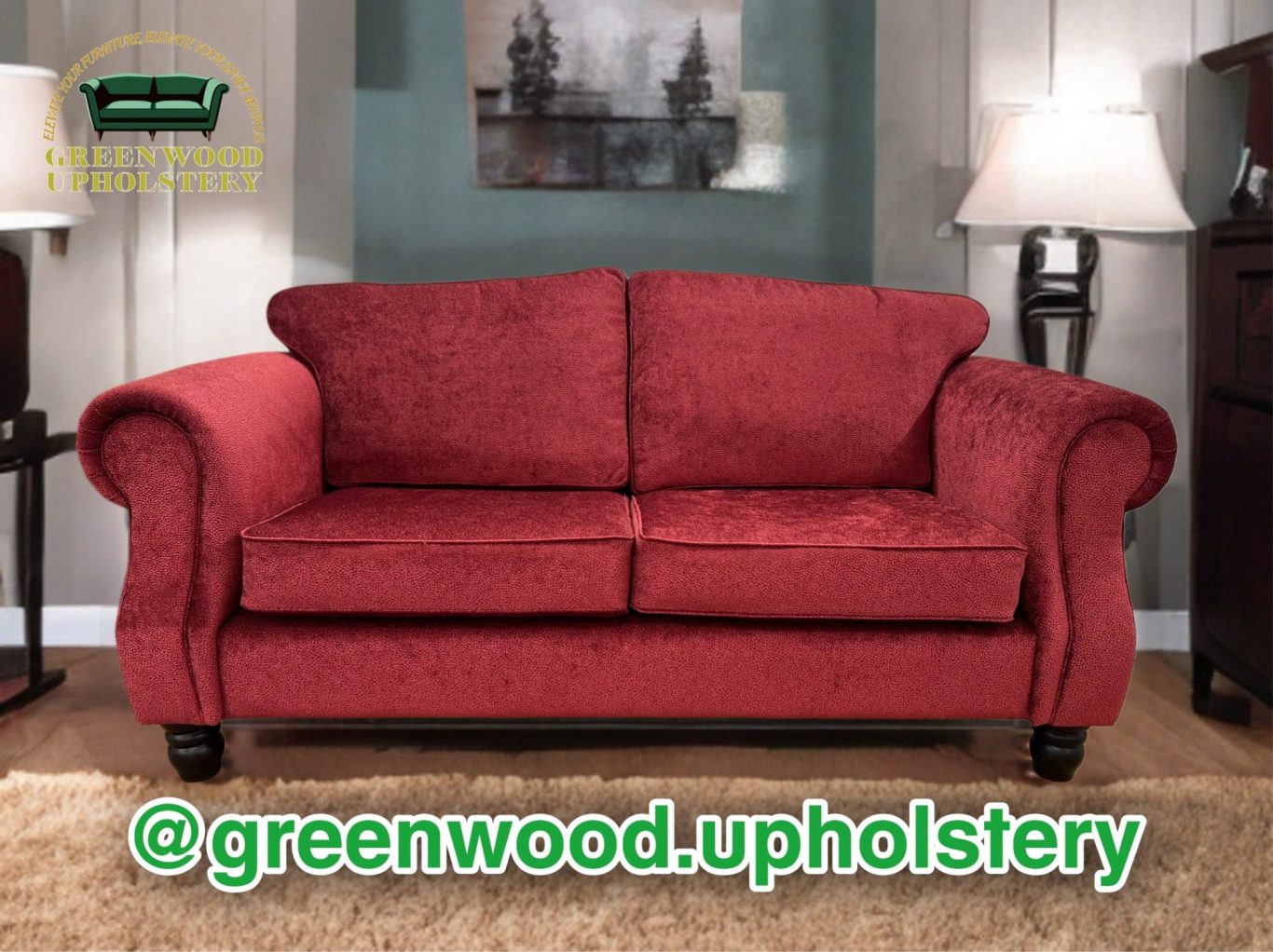 Red upholstered sofa showcasing expert reupholstery by Greenwood Upholstery in Calder Valley, West Yorkshire, enhancing home decor.


